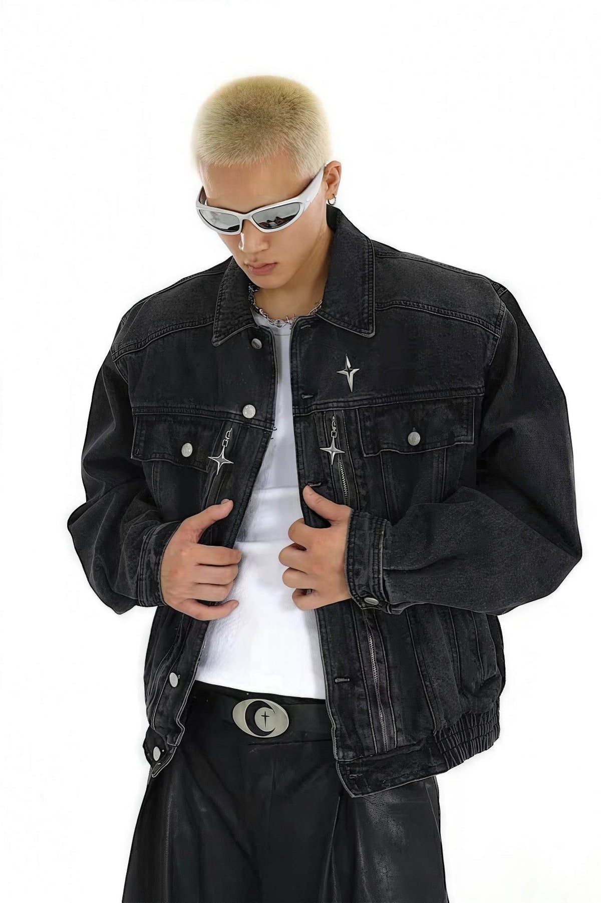 Heavyweight Denim Jacket - Washed Shoulder Pads & Metal Zipper Design