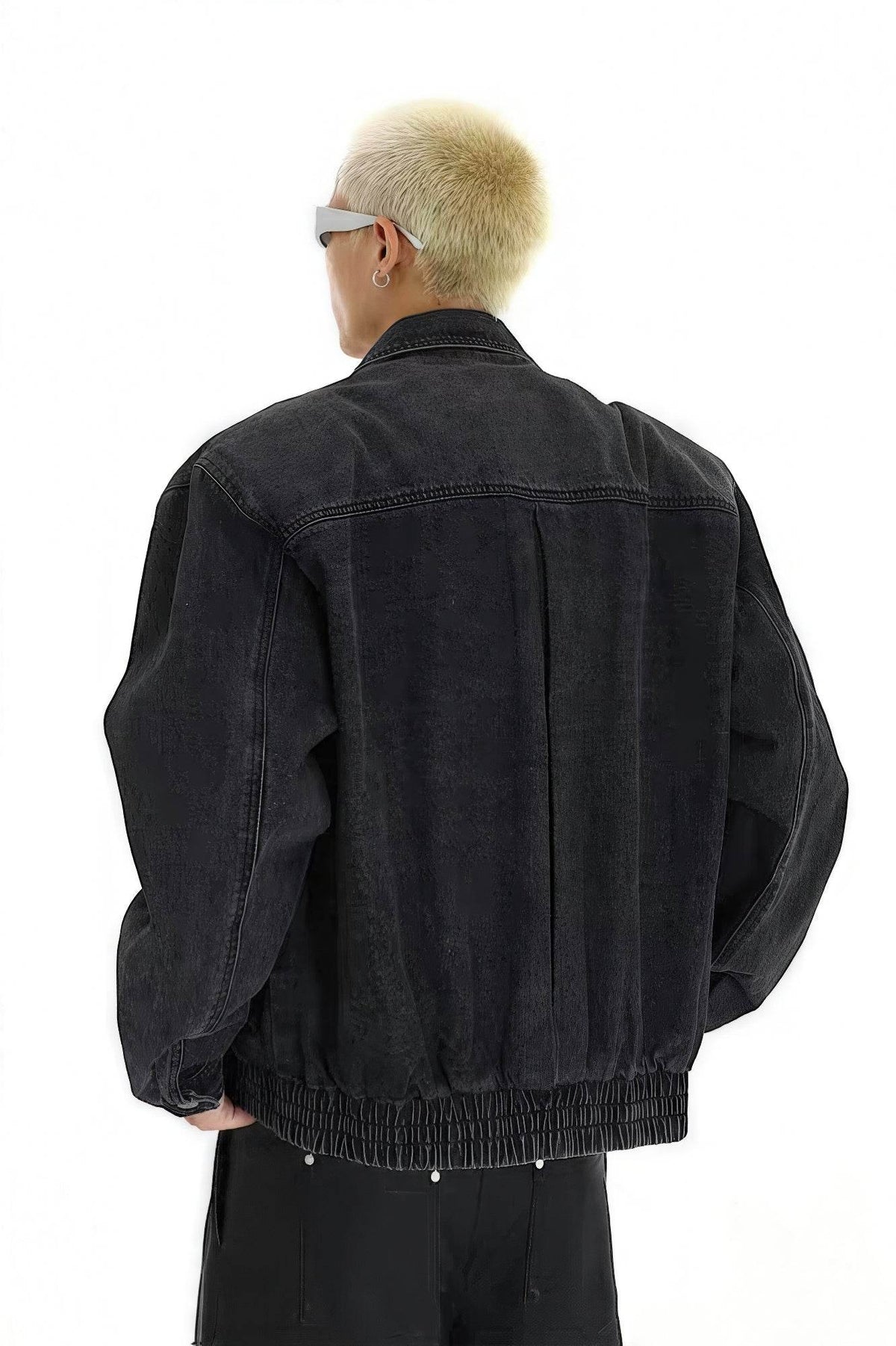 Heavyweight Denim Jacket - Washed Shoulder Pads & Metal Zipper Design
