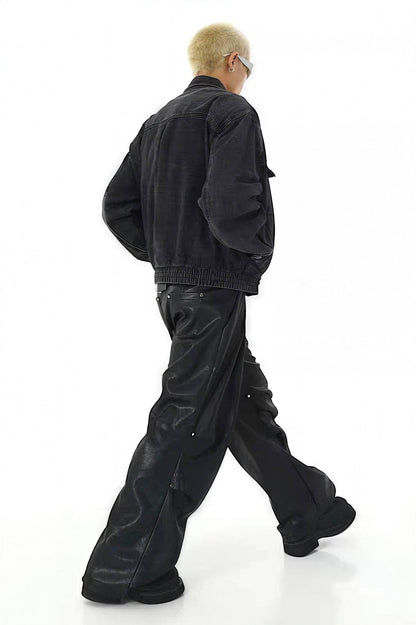 Heavyweight Denim Jacket - Washed Shoulder Pads & Metal Zipper Design
