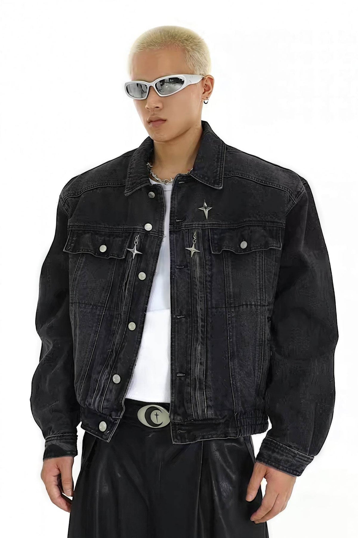 Heavyweight Denim Jacket - Washed Shoulder Pads & Metal Zipper Design
