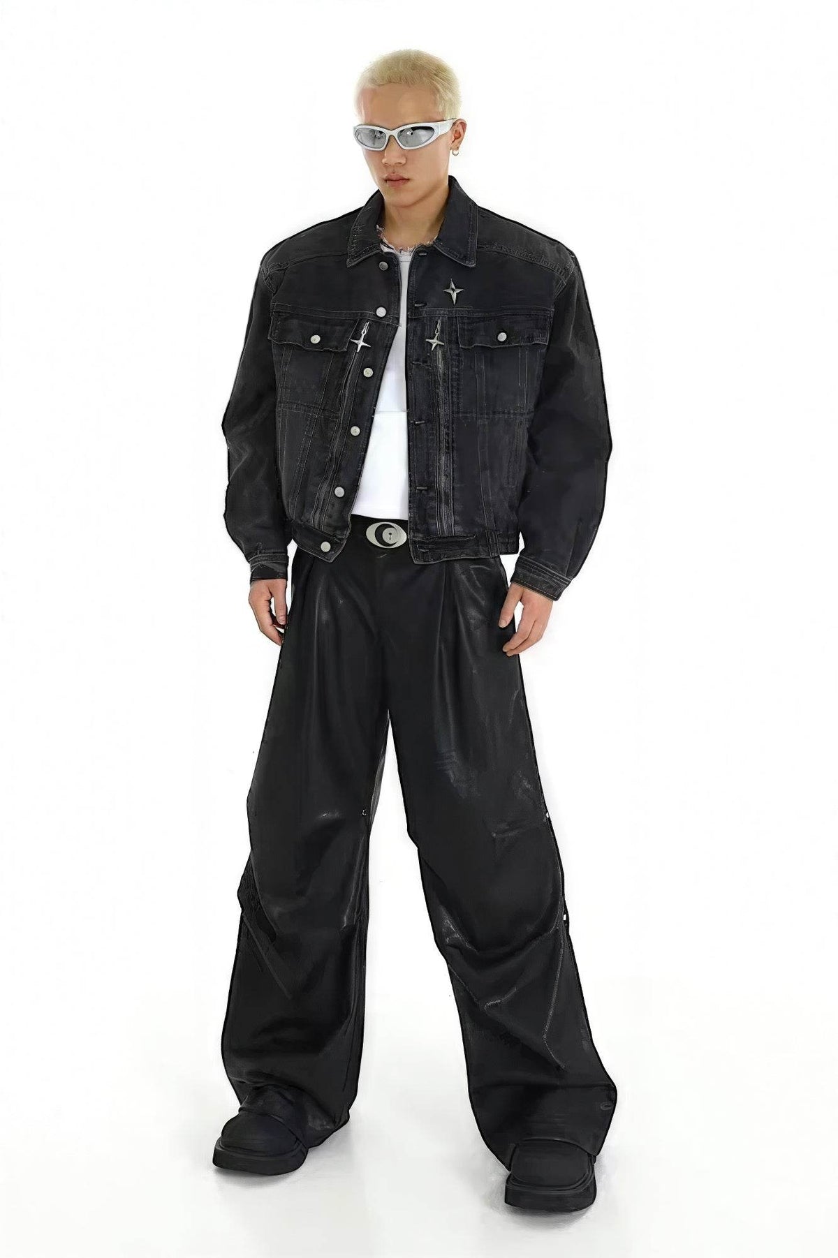 Heavyweight Denim Jacket - Washed Shoulder Pads & Metal Zipper Design