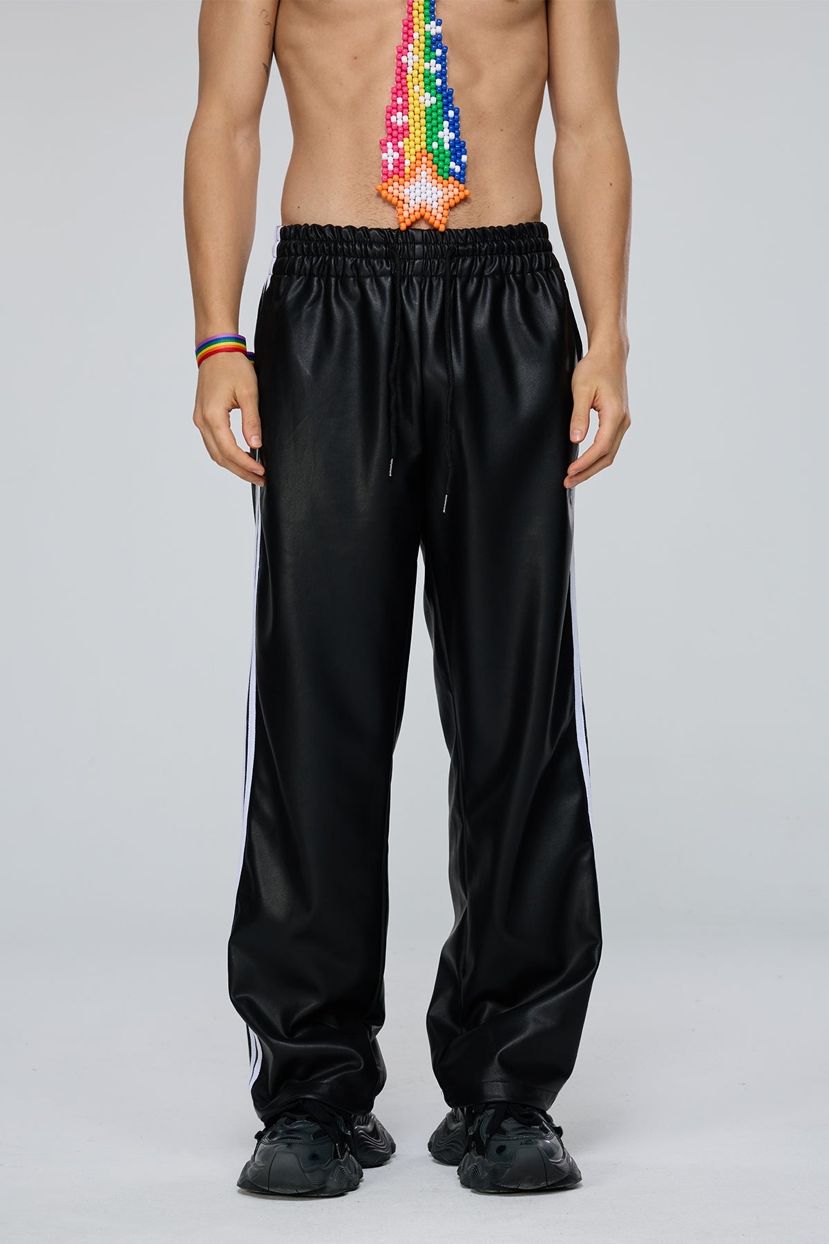 Hard Coil Leather Straight Pants