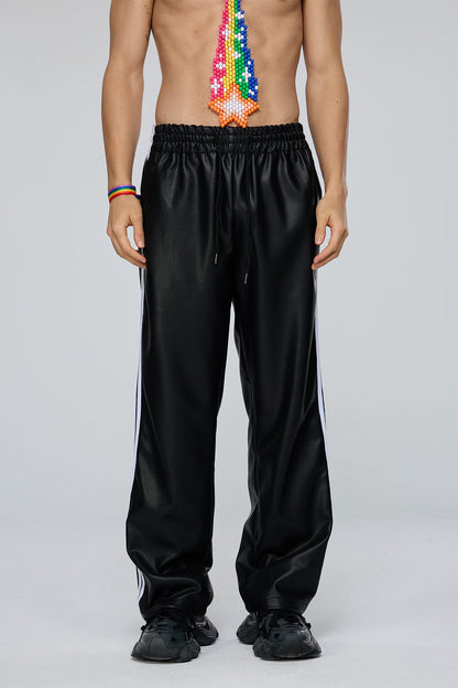 Hard Coil Leather Straight Pants