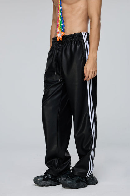 Hard Coil Leather Straight Pants