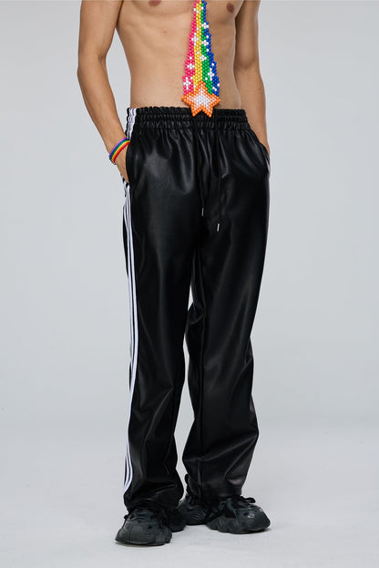 Hard Coil Leather Straight Pants