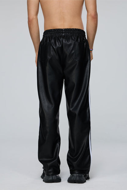 Hard Coil Leather Straight Pants