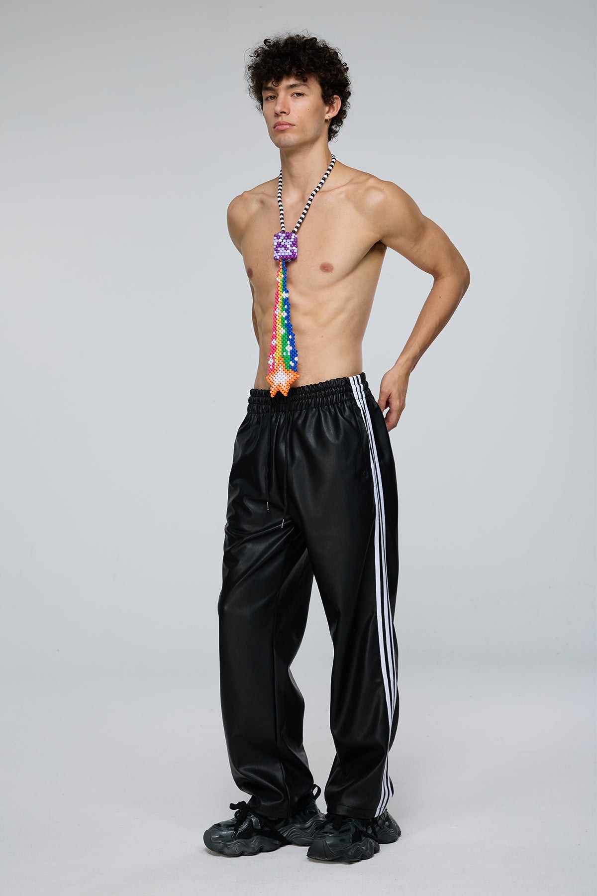 Hard Coil Leather Straight Pants