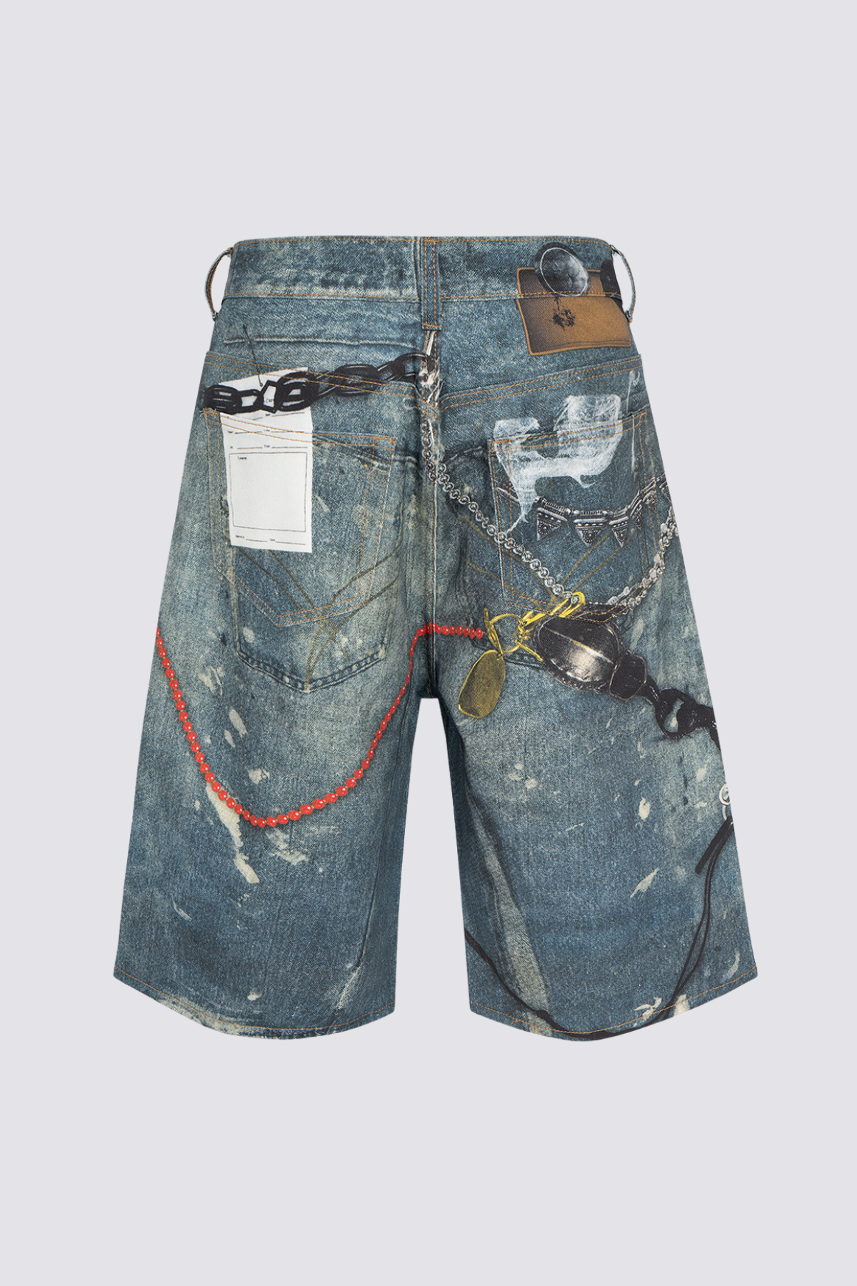 Hard Drive Scissors Print Denim Shorts