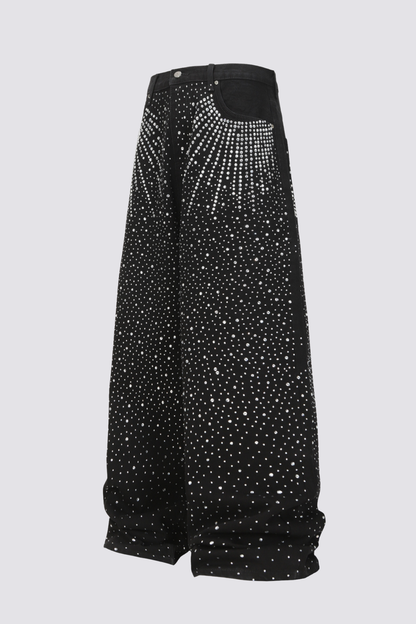 Hard Kilometer Rhinestone Straight Jeans