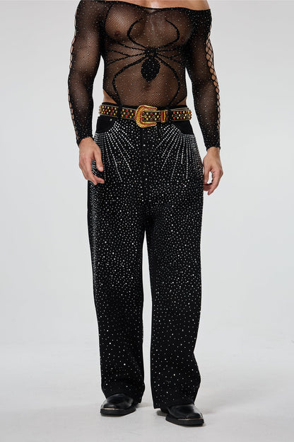 Hard Kilometer Rhinestone Straight Jeans
