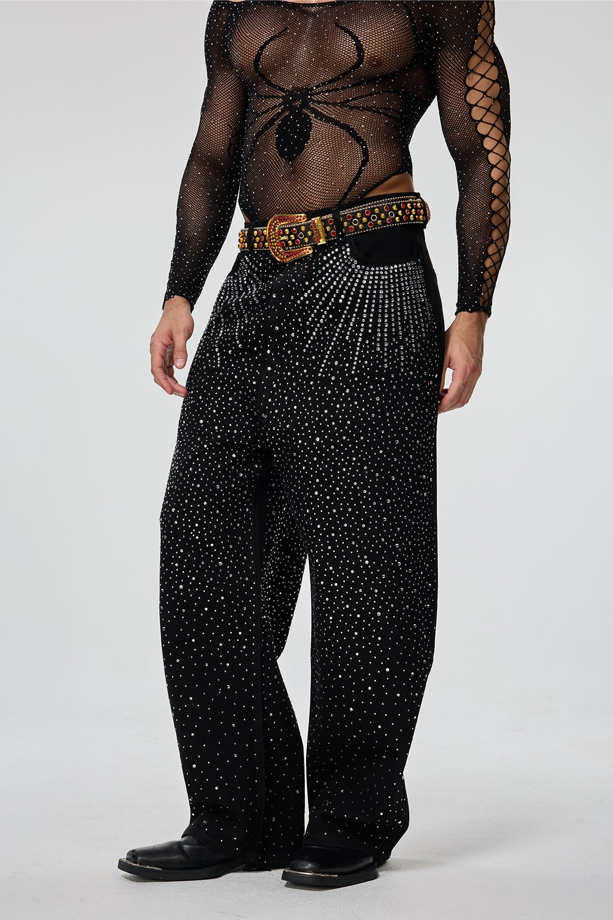 Hard Kilometer Rhinestone Straight Jeans
