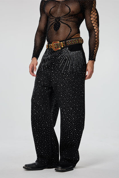 Hard Kilometer Rhinestone Straight Jeans