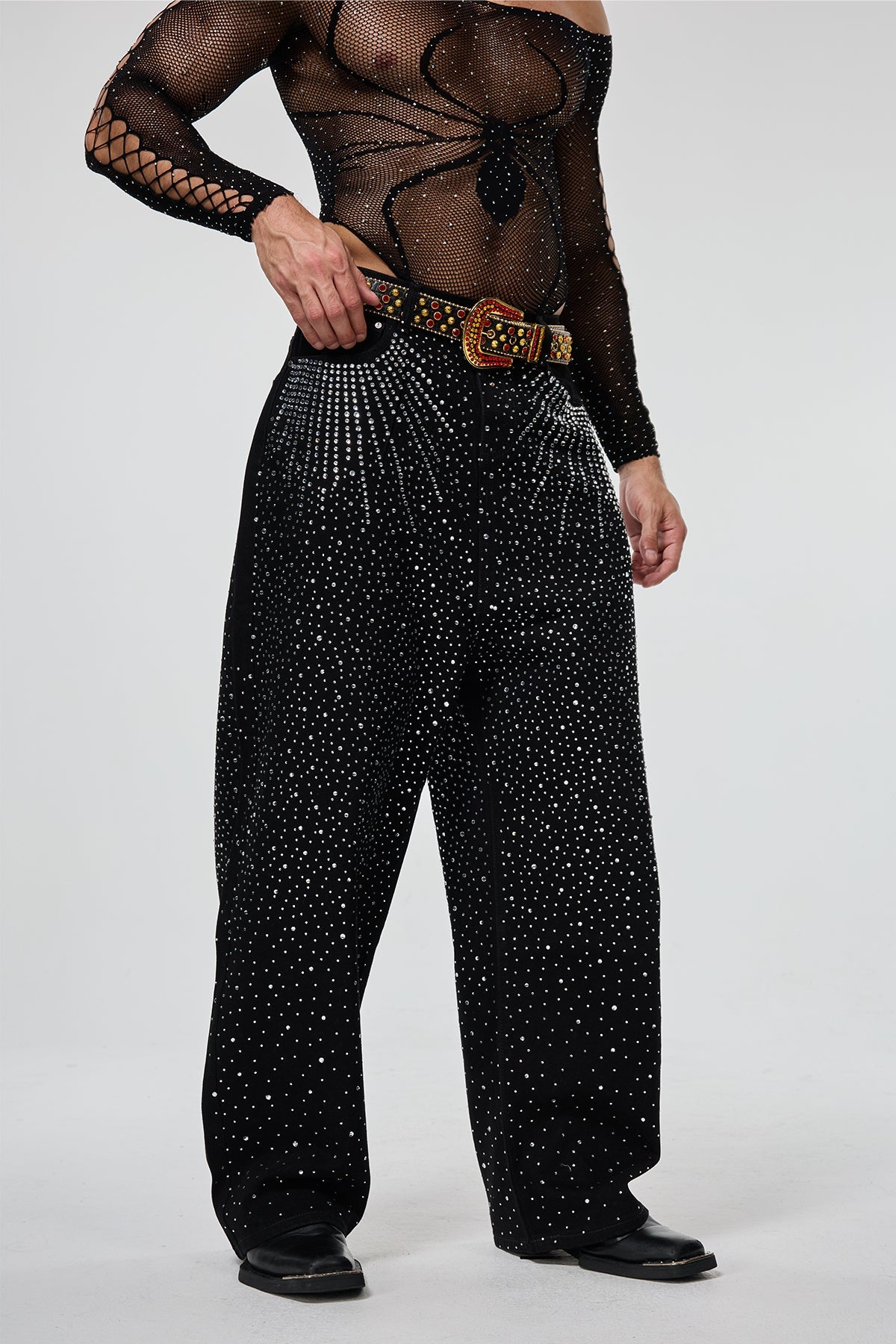 Hard Kilometer Rhinestone Straight Jeans
