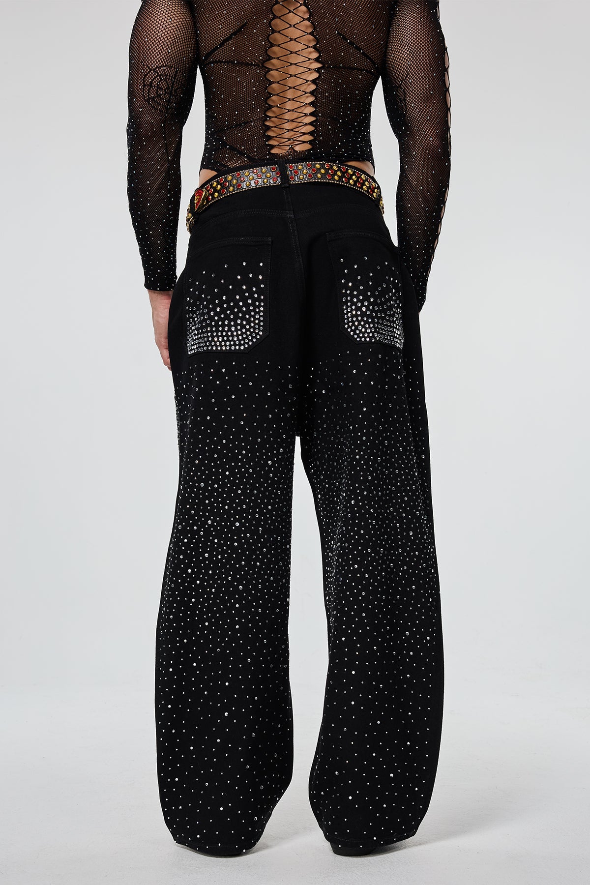 Hard Kilometer Rhinestone Straight Jeans