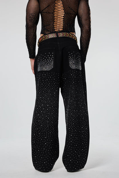 Hard Kilometer Rhinestone Straight Jeans