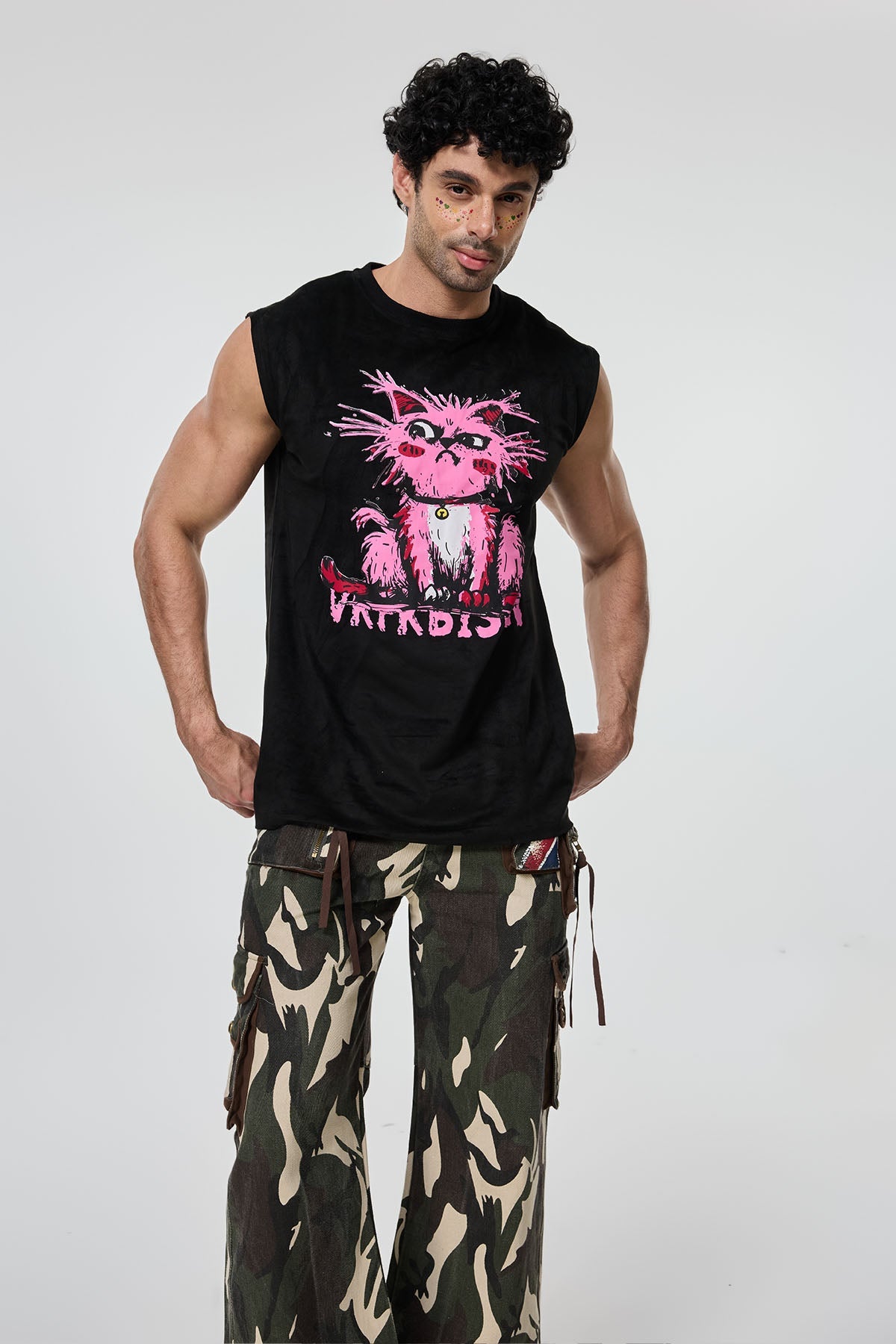 Hazy Fold Kitty Print Sleeveless Top