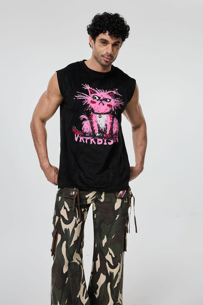 Hazy Fold Kitty Print Sleeveless Top