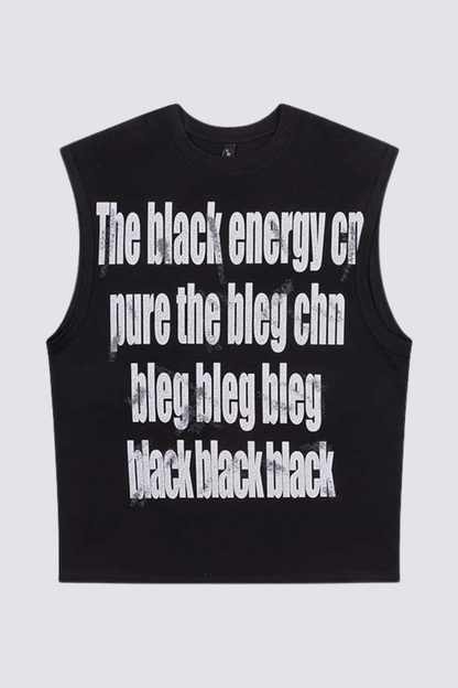 Hazy Symbol Letter Print Sleeveless Top Black