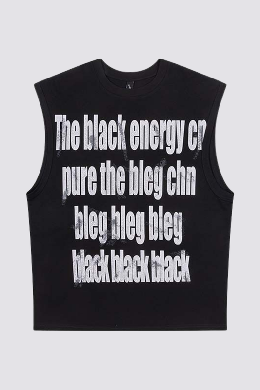 Hazy Symbol Letter Print Sleeveless Top Black