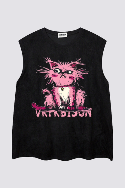 Hazy Fold Kitty Print Sleeveless Top