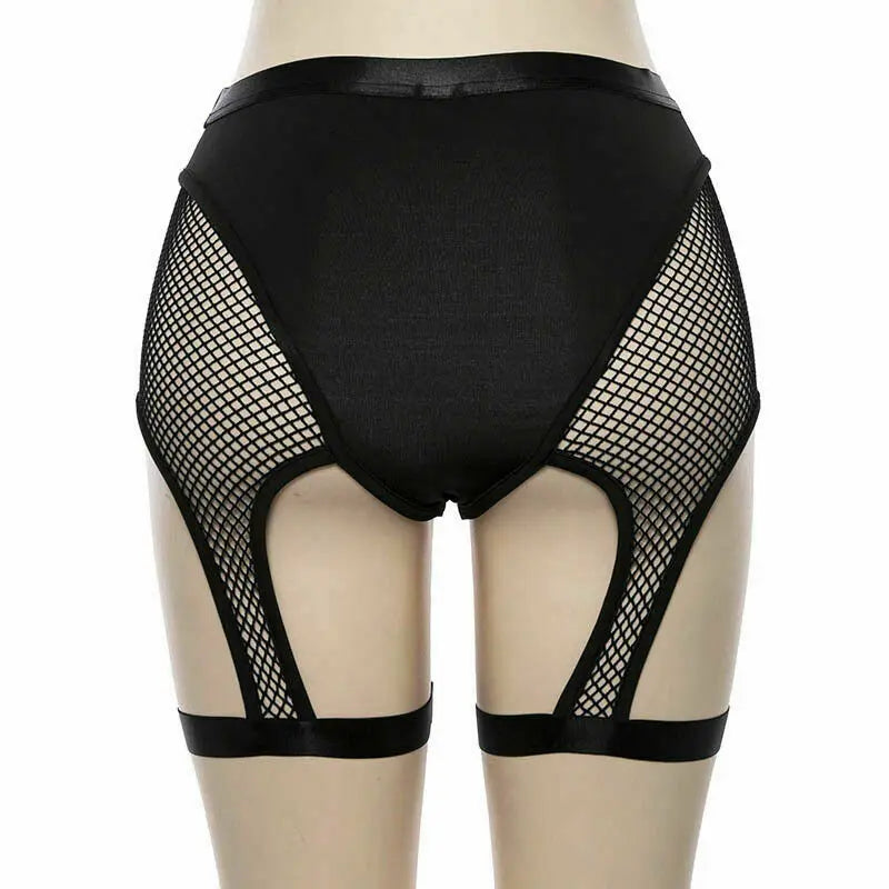 High-Waist Hallow Mesh Garter Shorts