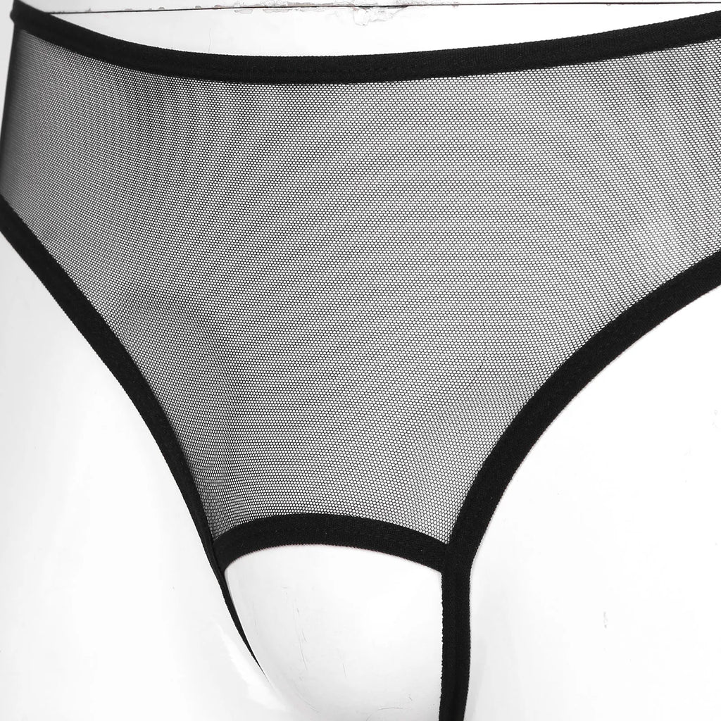 Open Crotch Embroidered Mens Lace Briefs