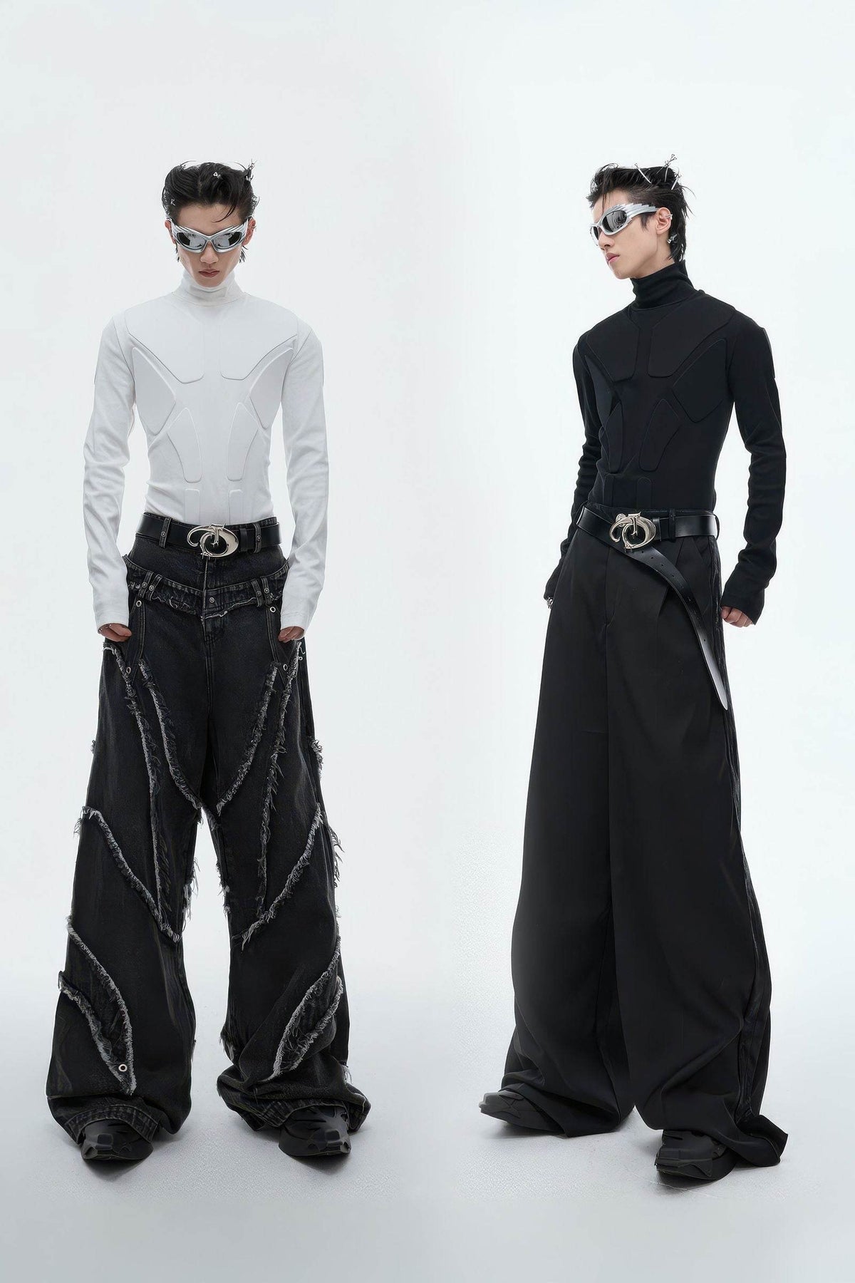 Heavy-Duty Armor-Inspired Black High Neck Long Sleeve Top - Slim Fit & Versatile
