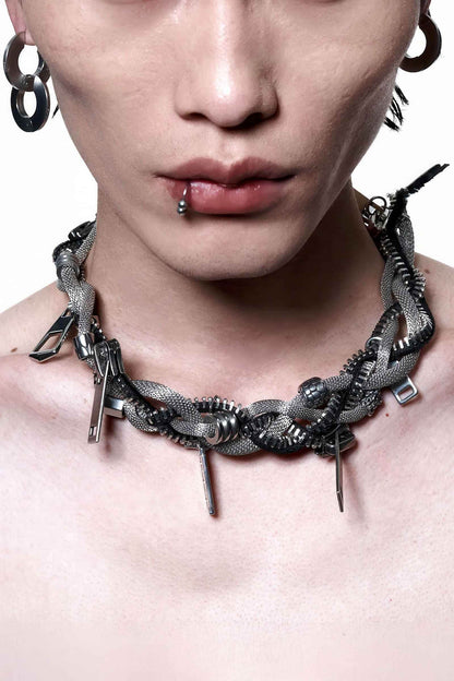 Heavy-Duty Multi-Wear Metal Mechanic Necklace - Futuristic Design