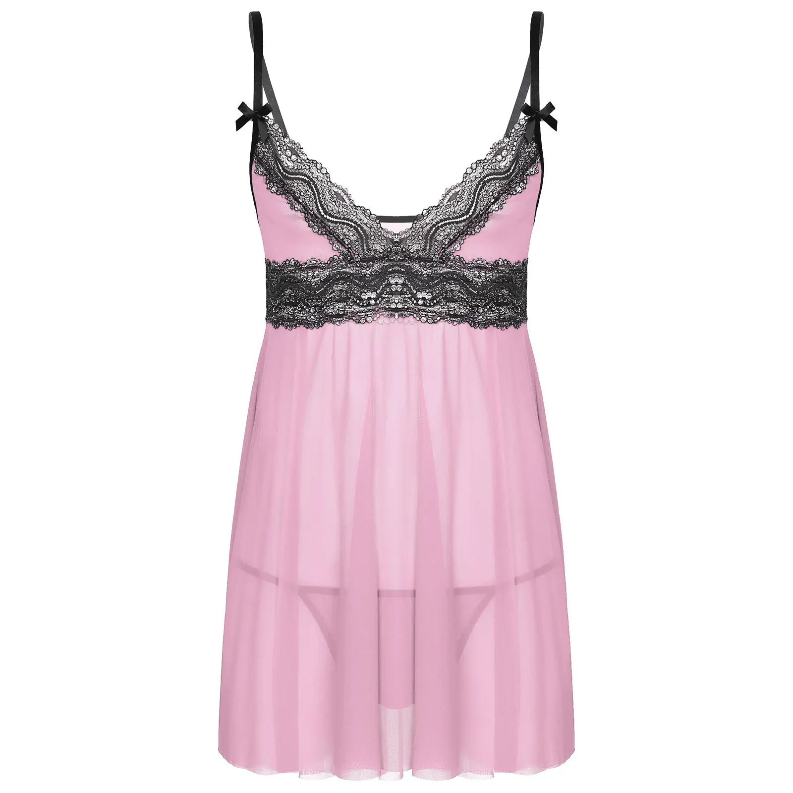 Mesh Floral Lace Sissy Mini Nightgown Set