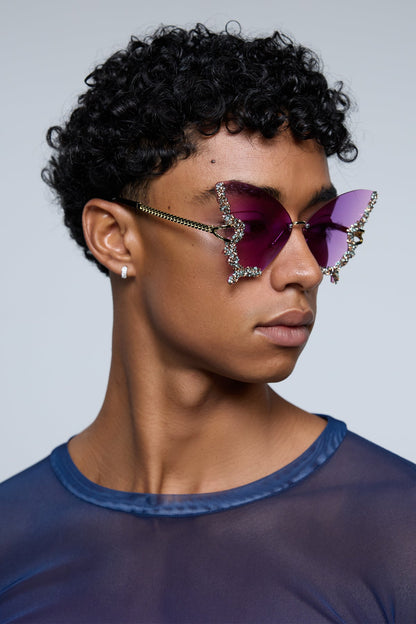 Hidden Glare Butterfly Rhinestone Sunglasses