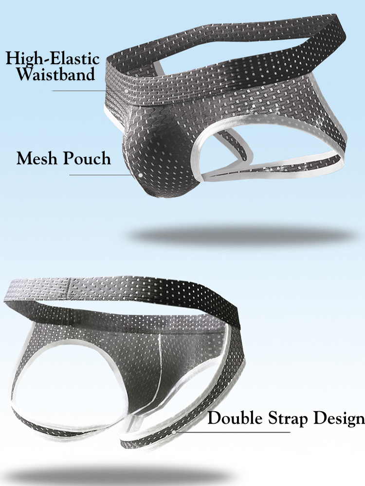 3 Pack Men's Breathable Mesh Ice Silk Sexy Stretch Fit Jockstrap