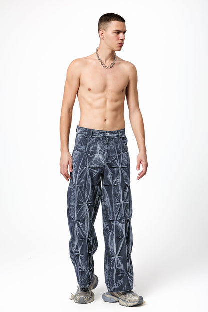 Highway Dust Bleach Dye Pleated Denim Pants