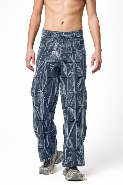 Highway Dust Bleach Dye Pleated Denim Pants