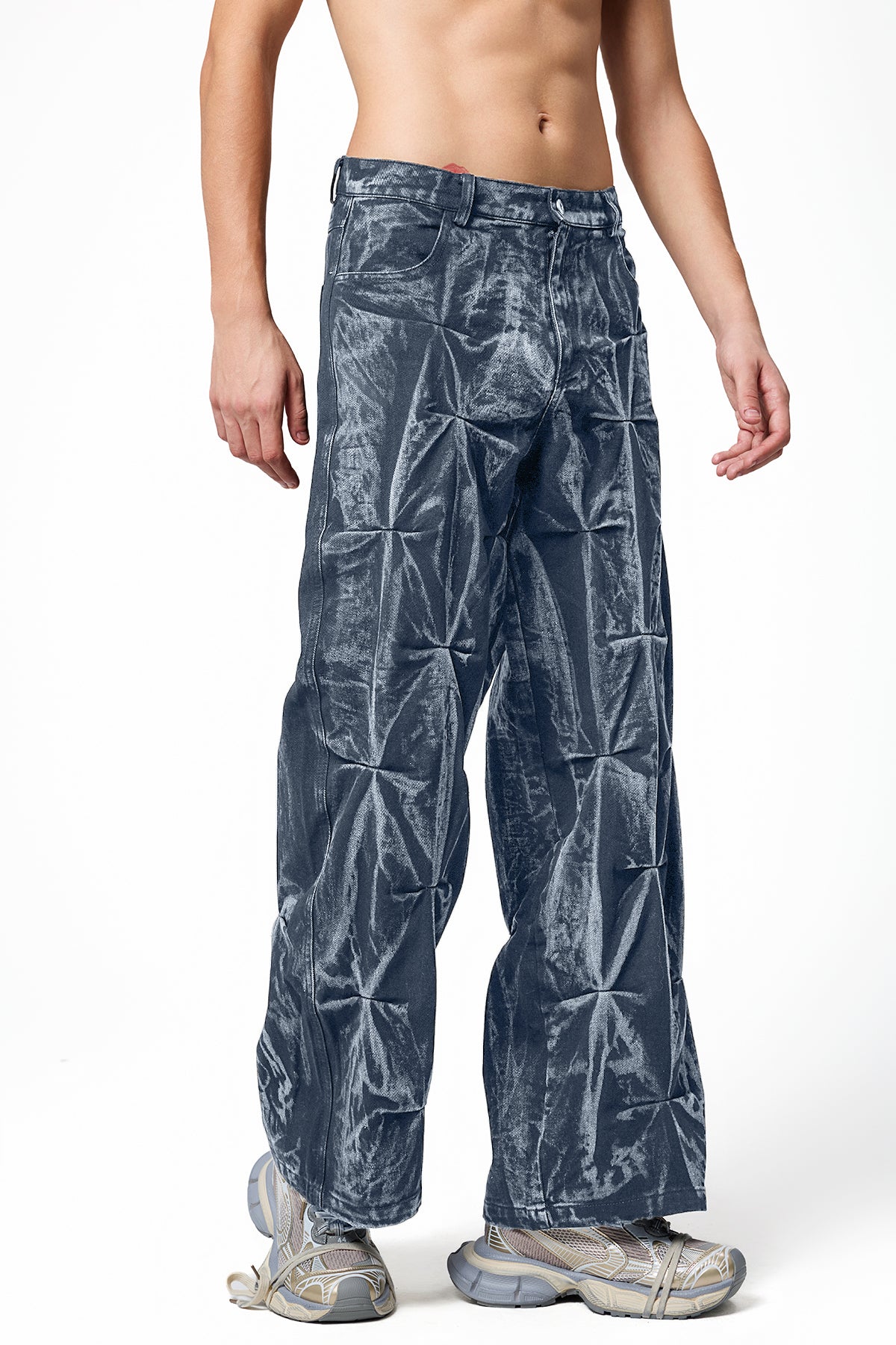 Highway Dust Bleach Dye Pleated Denim Pants