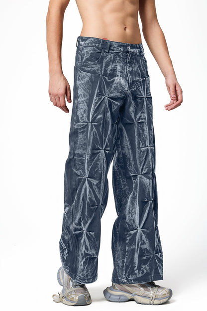 Highway Dust Bleach Dye Pleated Denim Pants