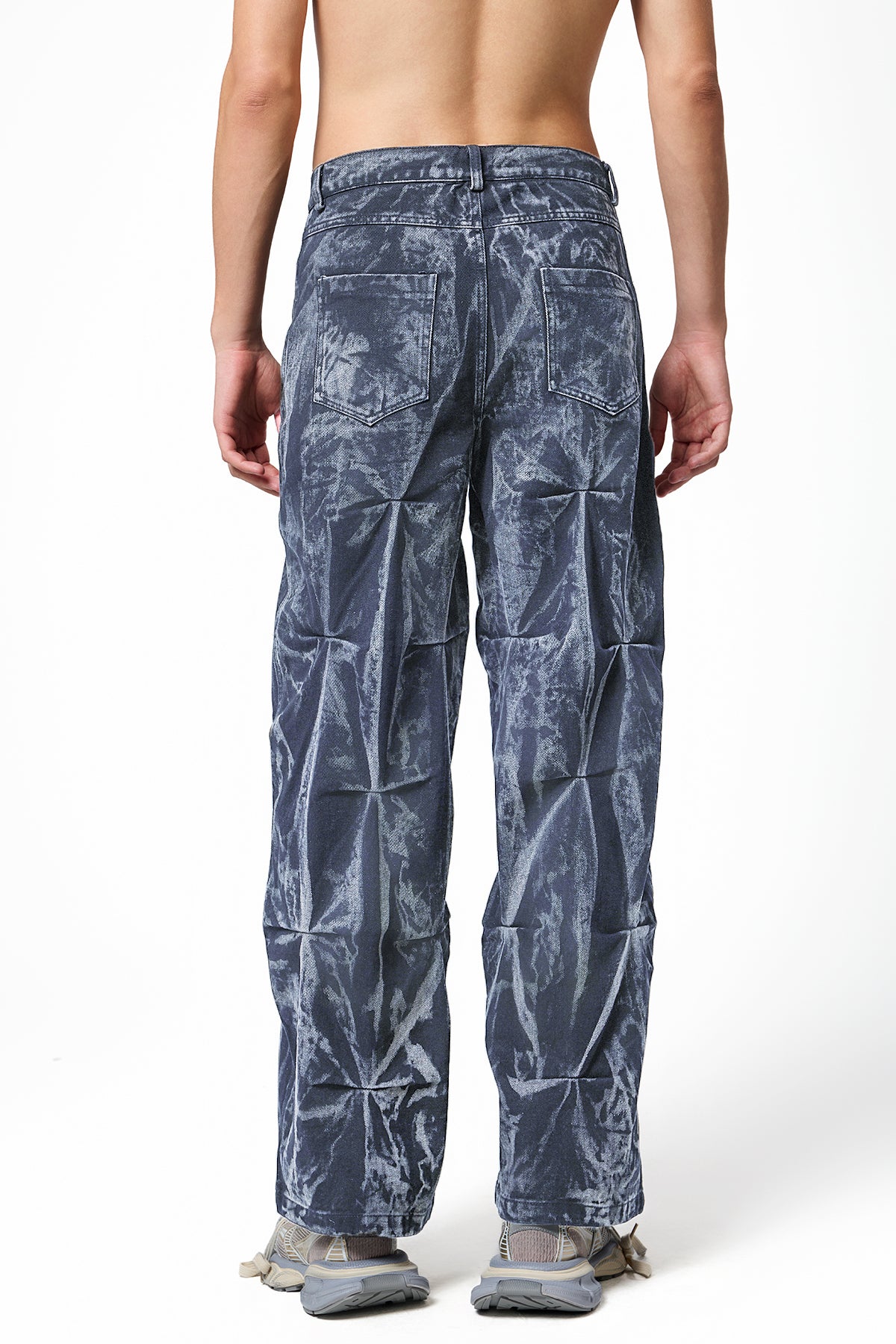 Highway Dust Bleach Dye Pleated Denim Pants
