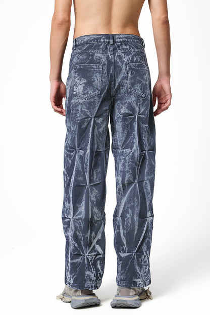 Highway Dust Bleach Dye Pleated Denim Pants