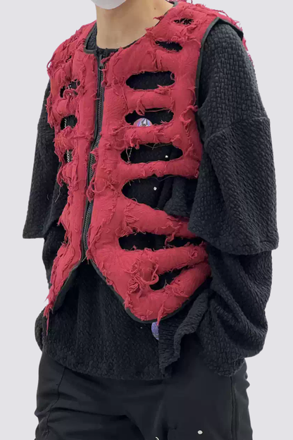 Hollow Layer Cutout Vest Red