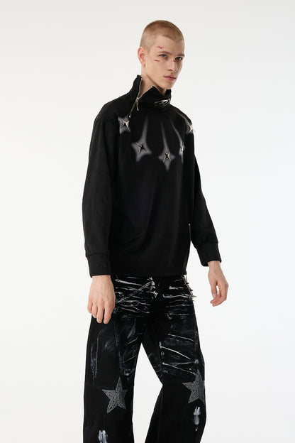 Hollow Veil Long Sleeve Zipper Top