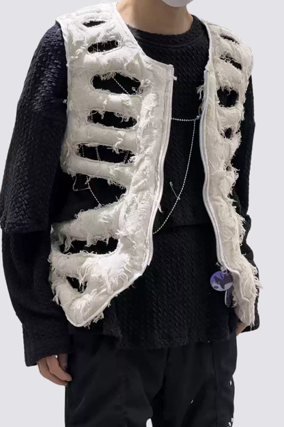Hollow Layer Cutout Vest White