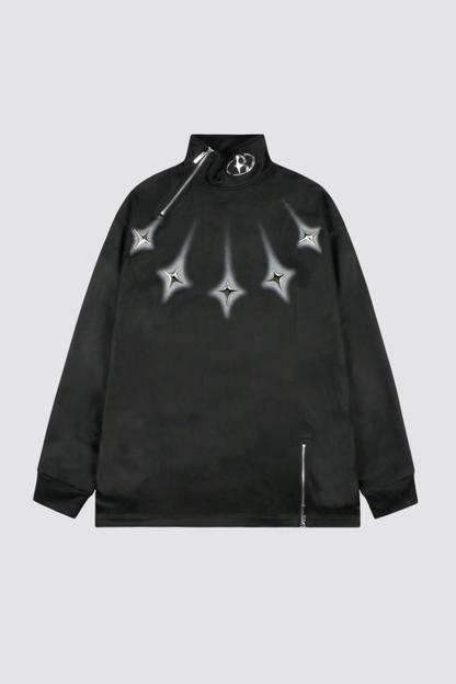 Hollow Veil Long Sleeve Zipper Top