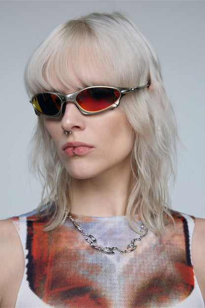 Hybrid Lens Metal Sunglasses Red
