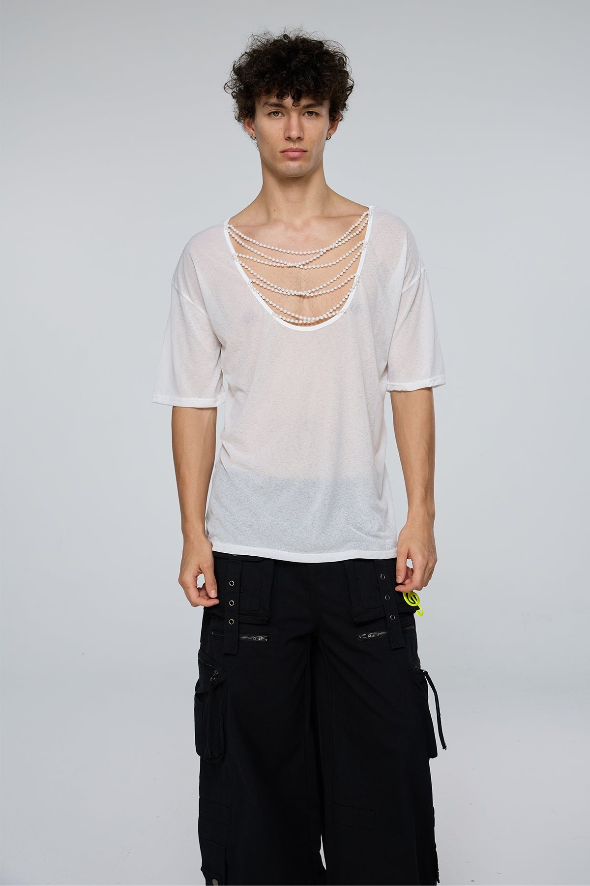 Hybrid Sense Mesh Beaded T-Shirt
