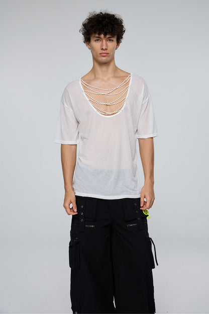 Hybrid Sense Mesh Beaded T-Shirt