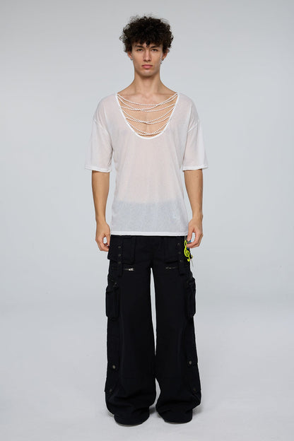 Hybrid Sense Mesh Beaded T-Shirt