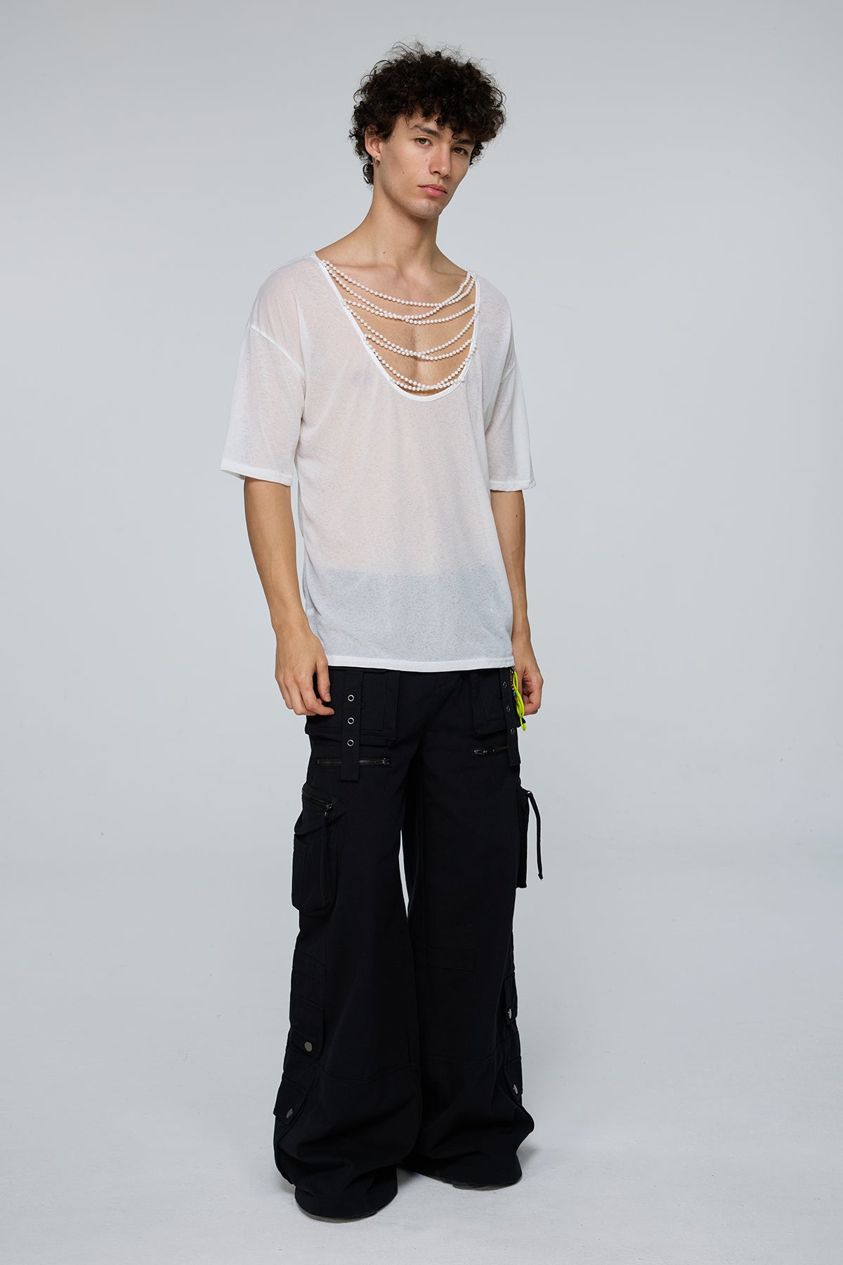 Hybrid Sense Mesh Beaded T-Shirt
