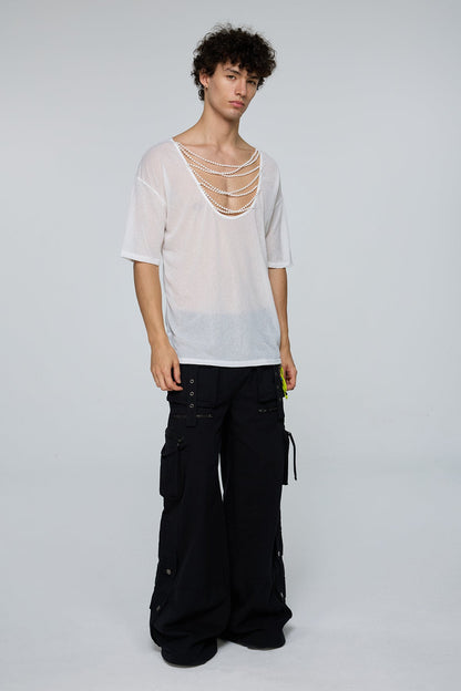 Hybrid Sense Mesh Beaded T-Shirt