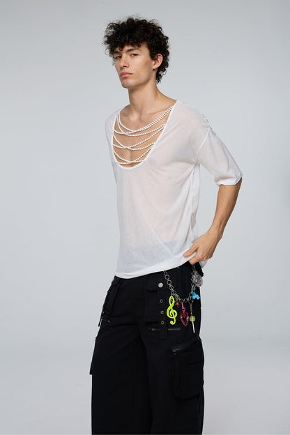 Hybrid Sense Mesh Beaded T-Shirt