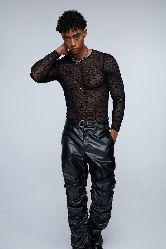 Hybrid Signal Rhinestone Mesh Long Sleeve Top