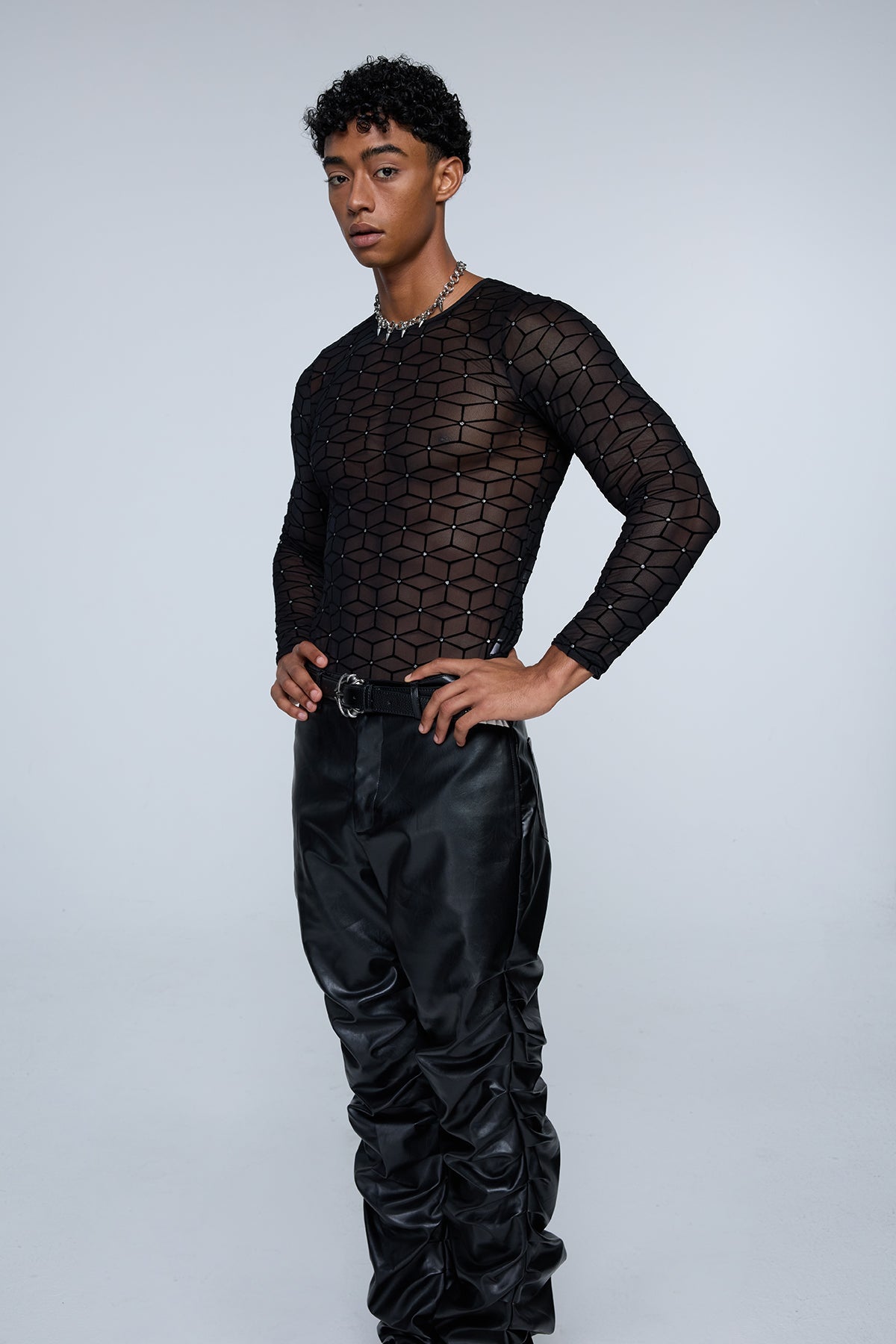Hybrid Signal Rhinestone Mesh Long Sleeve Top